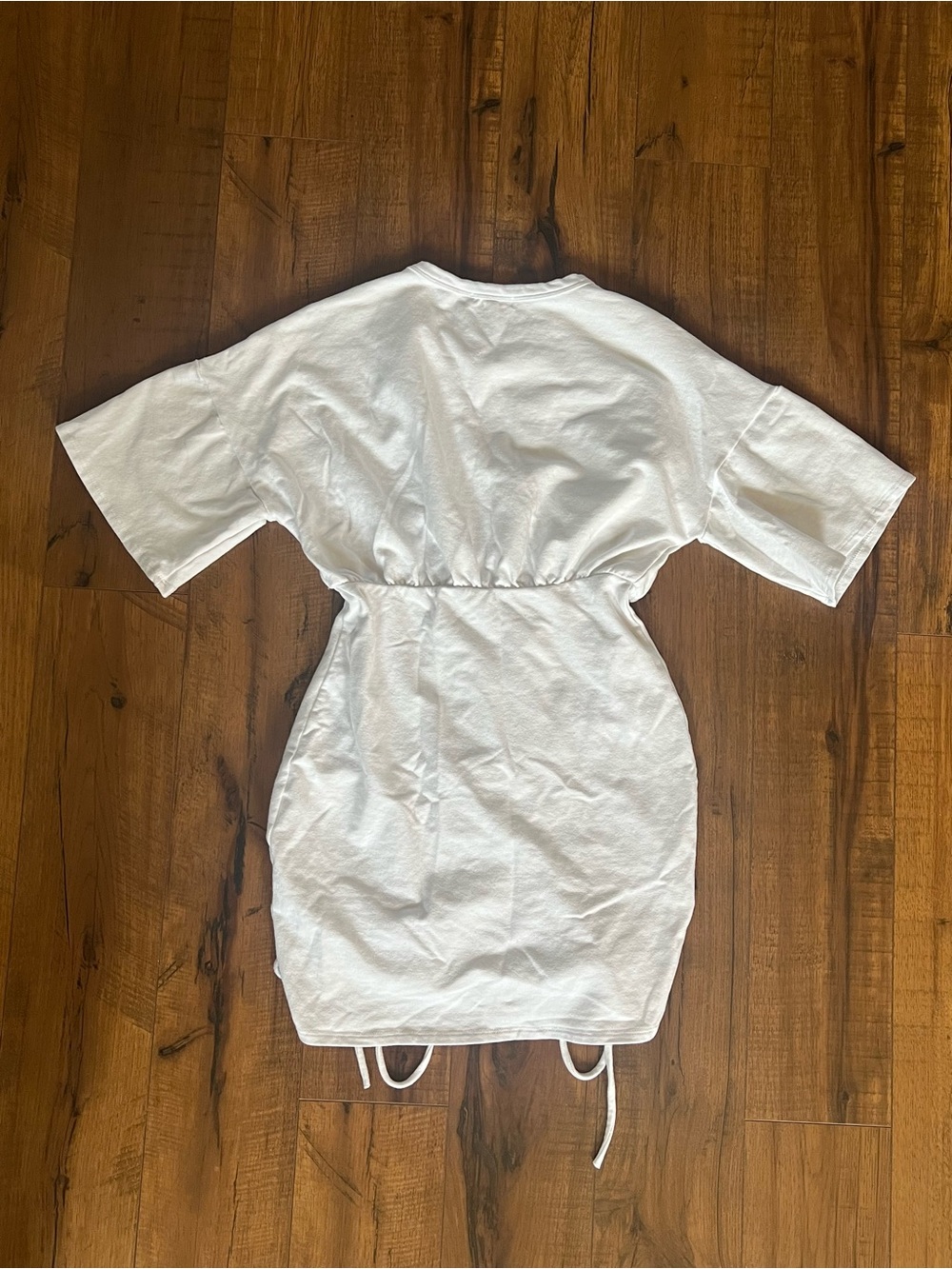 Fashion Nova White NYC Graphic Drawstring Mini Tee Dress - Size Small - Picture 2 of 7
